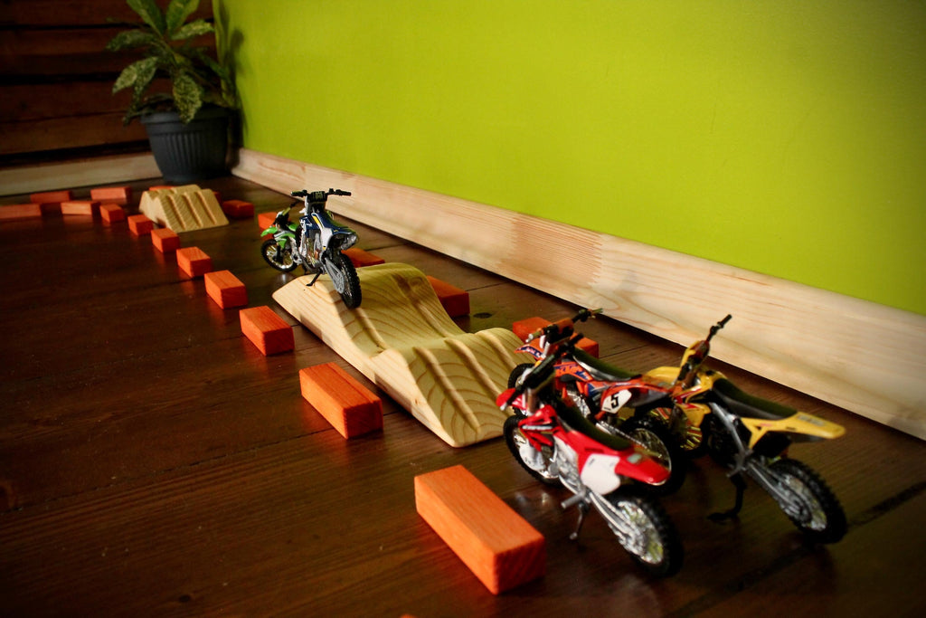 Wooden racing track for dirt bikes
